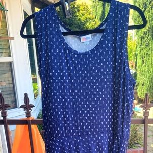 Lularoe mid length dress navy blue and white anchor print